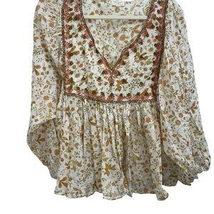World Market Boho Floral Peasant Blouse Womens L